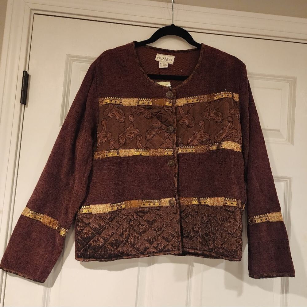 NWT Flashback vintage brown and gold button front jacket M